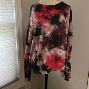 PINK Sweatshirt Tie Dye Pinks Black & Cream Pullover Crew Neck Fleece Lined